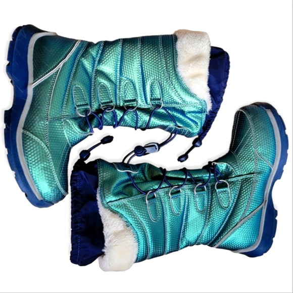 Lands' End Other - Lands' End Girl's Snowflake Insulated Winter Boots Green Teal Metallic sz 2M